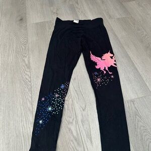 Justice Black Leggings with Pink Pegasus Design